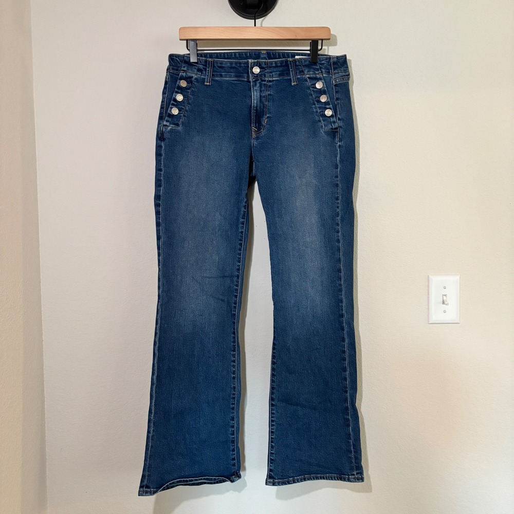 Gap Jeans Long & Lean 10R Sailor Button Low Rise Stretch Blue Denim Y2K Flare
